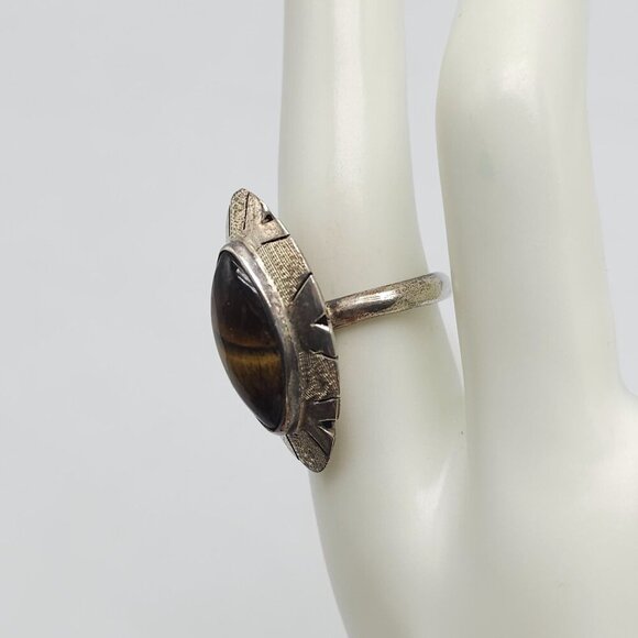 Vintage Taxco Sterling Silver Ring With Oval Tigers Eye Stone Size 8 - Picture 3 of 8